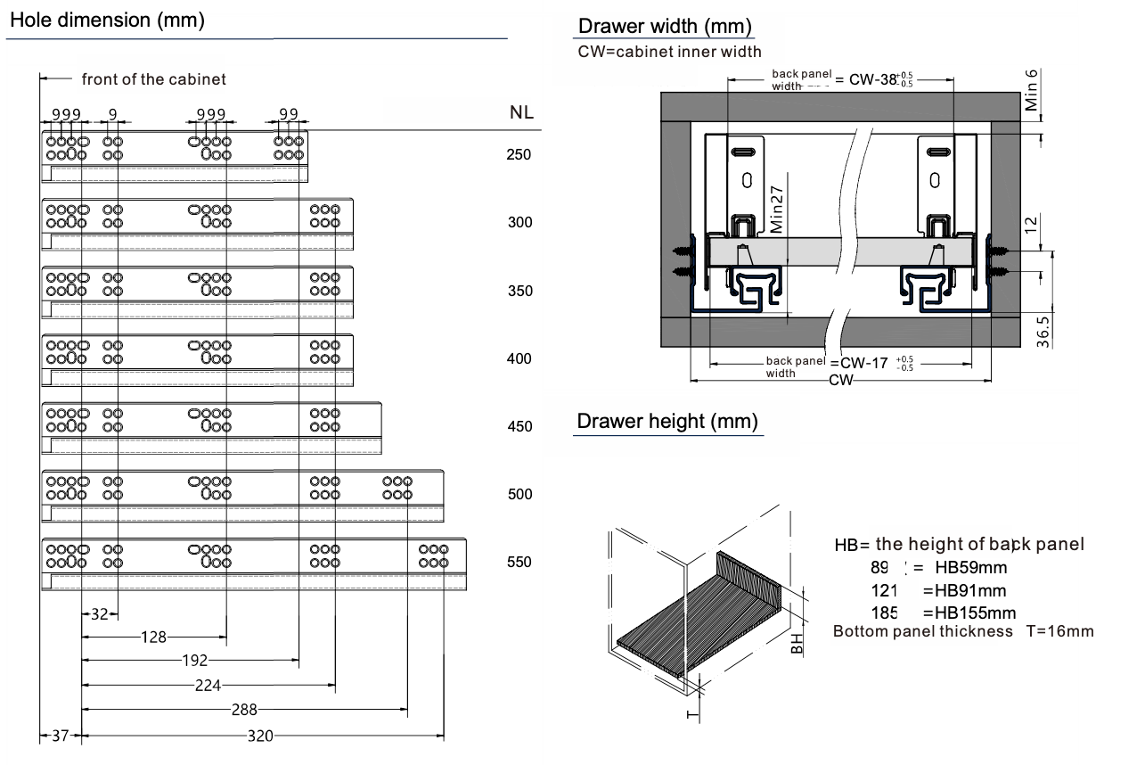 HB Slim double wall drawer slides